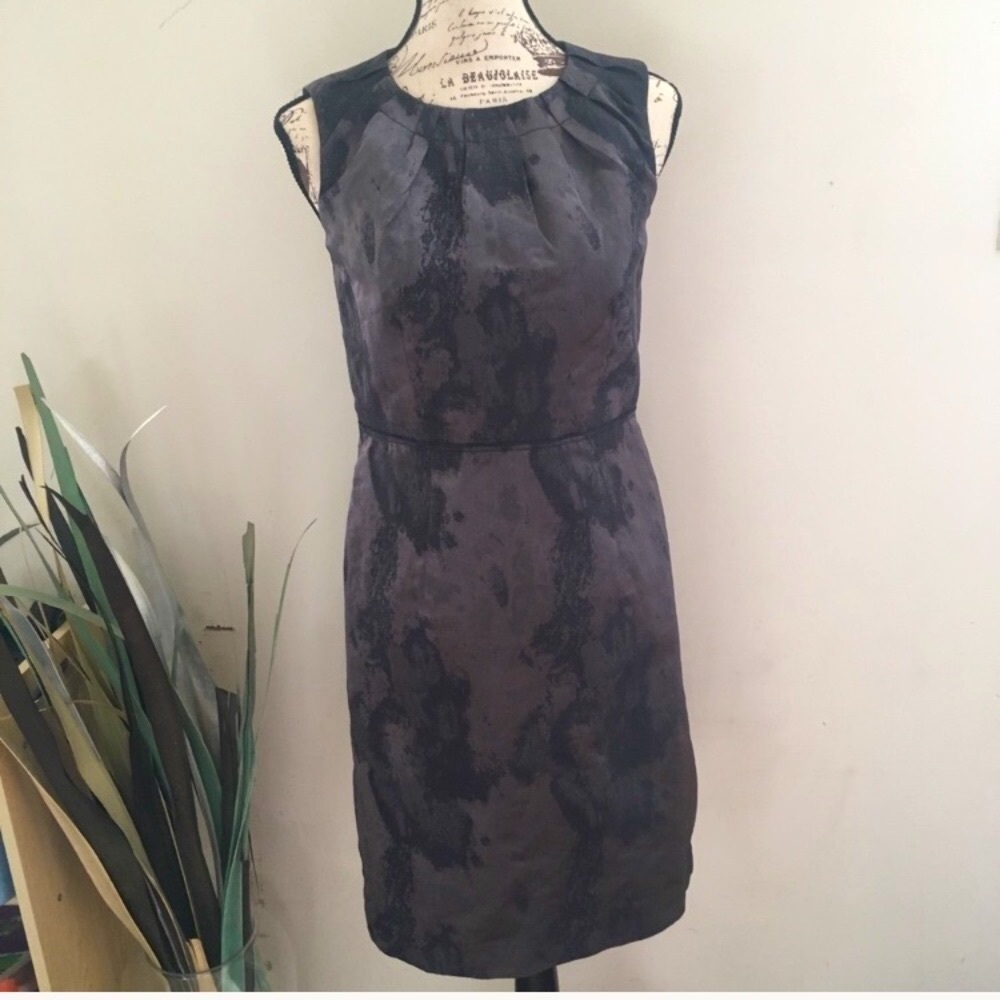 LOFT metallic sheen splatter print sheath dress